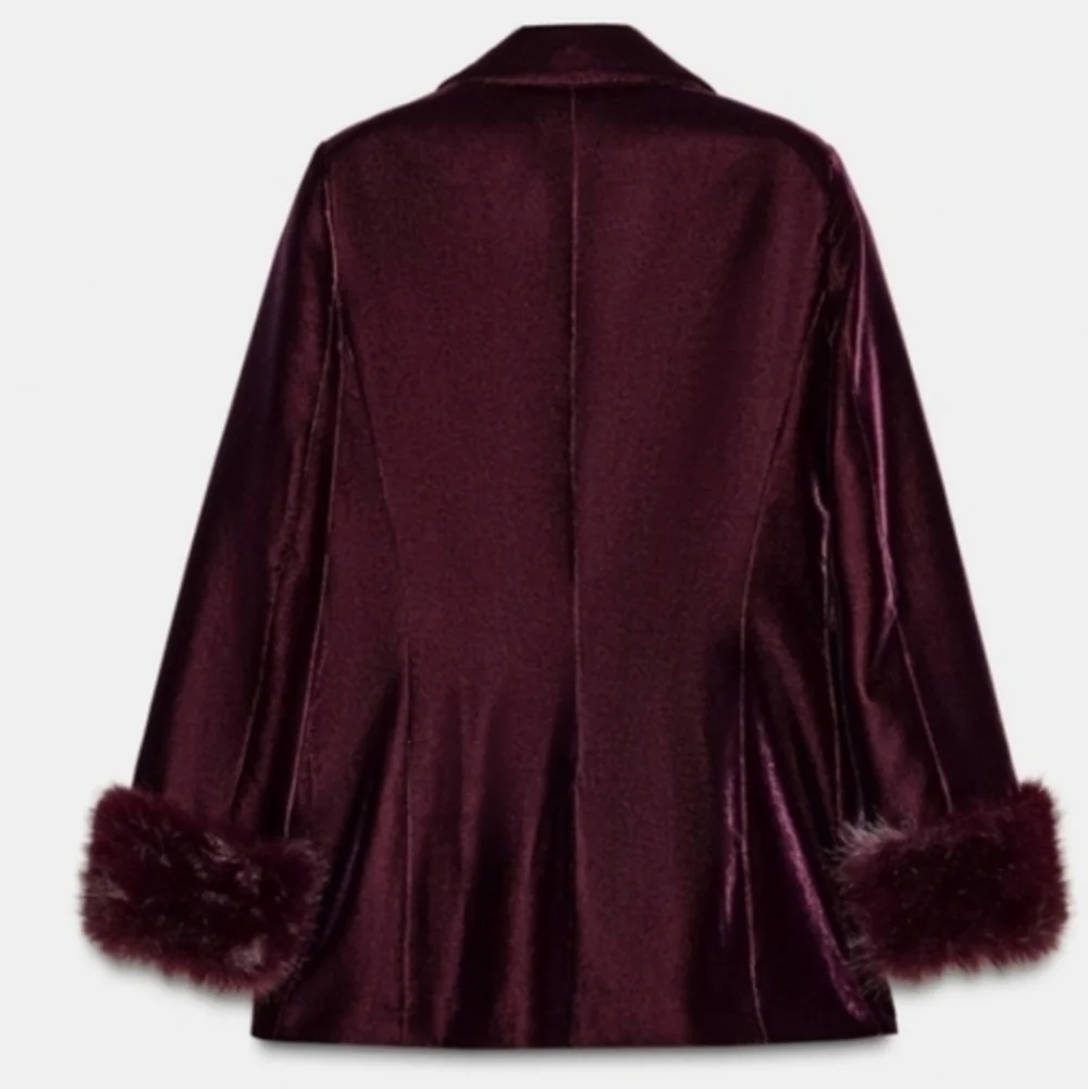 Zara Set 2 Pc Velvet Blazer With Faux Fur Cuffs and Wide Pants Size M